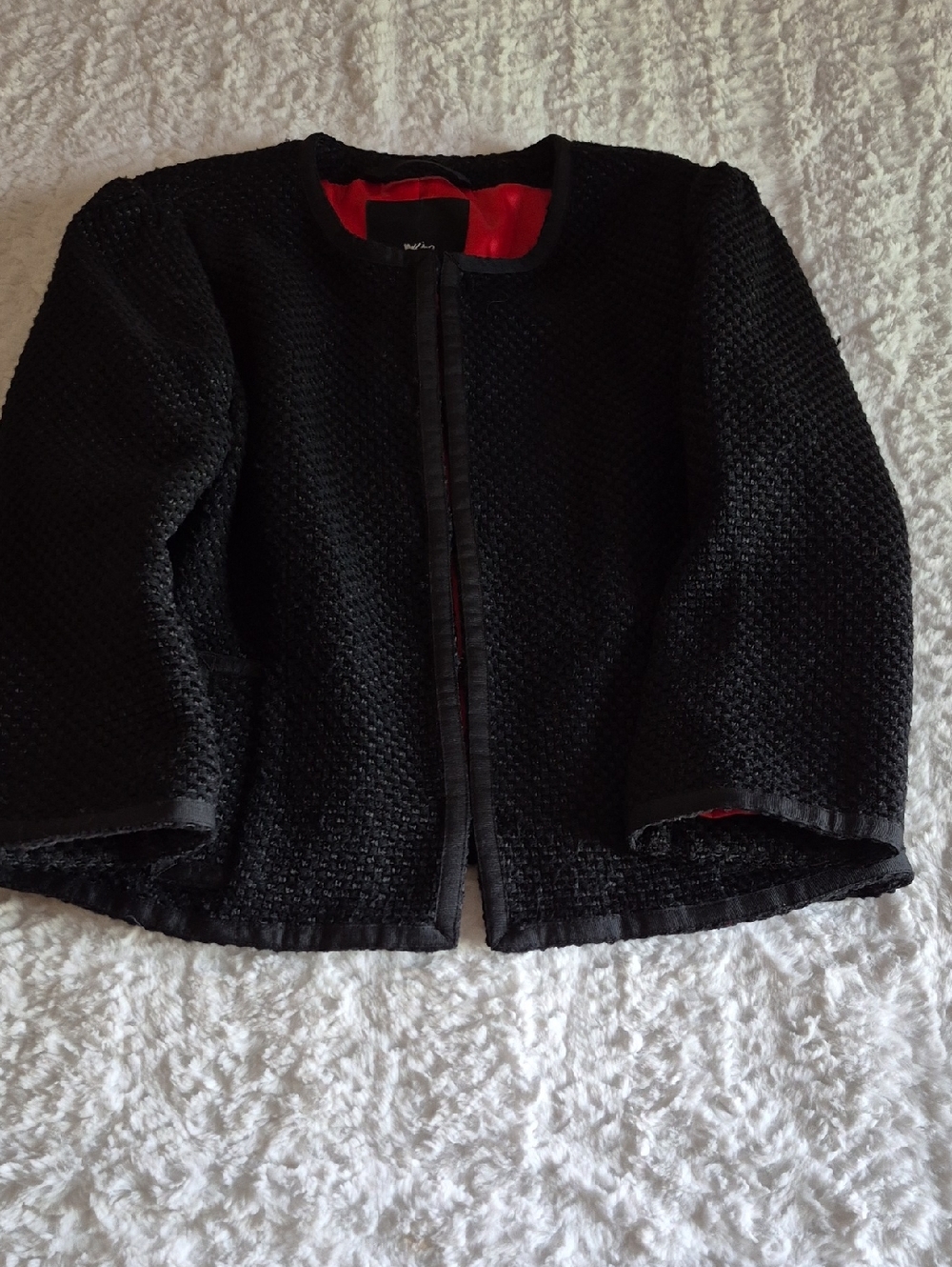 🎈Massimo Black Boucle Crop Blazer with Red Lining